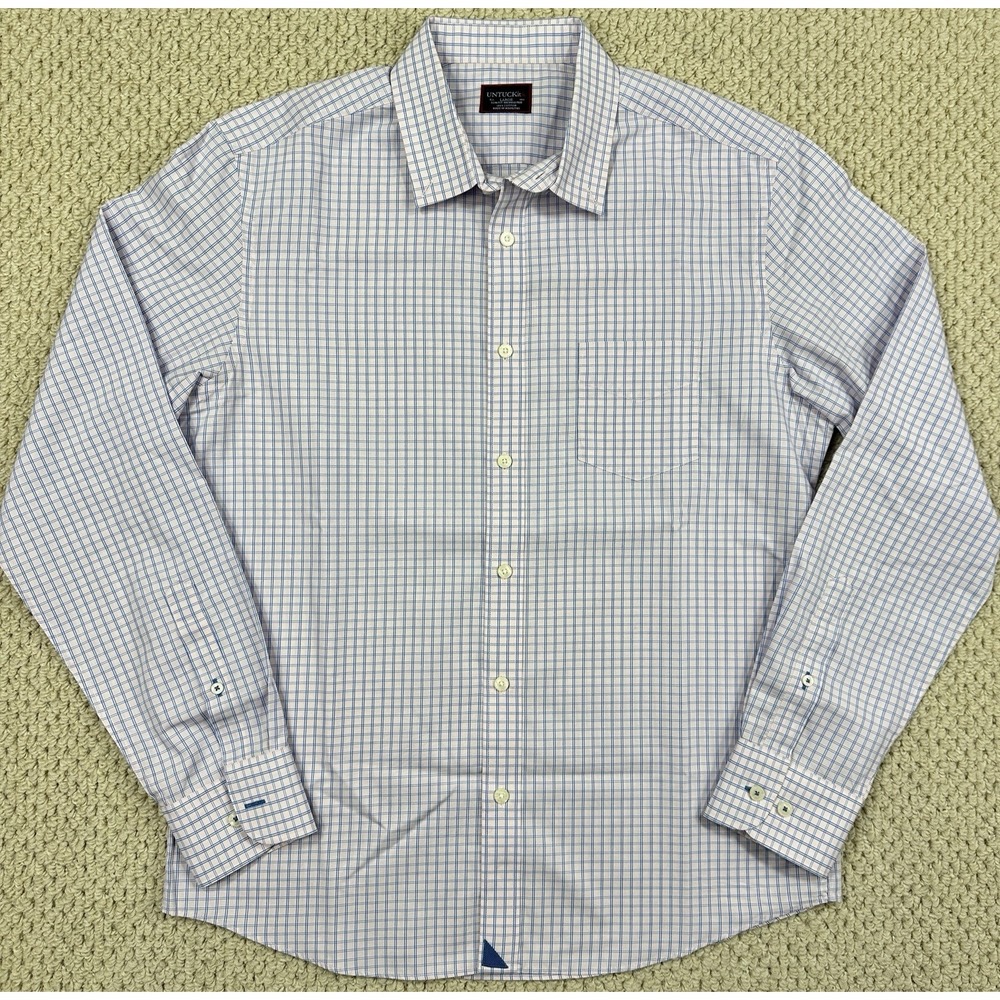 UNTUCKit Shirt Mens L Pink Blue Check Mackinnon Slim WF Button Down Long Sleeve